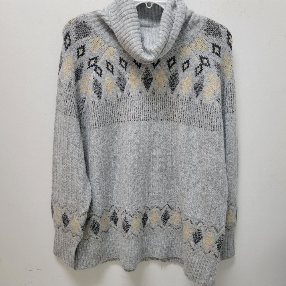 Nicole Miller Artelier Fair Isle Plus Size 1X Turtleneck Sweater NWT Grey